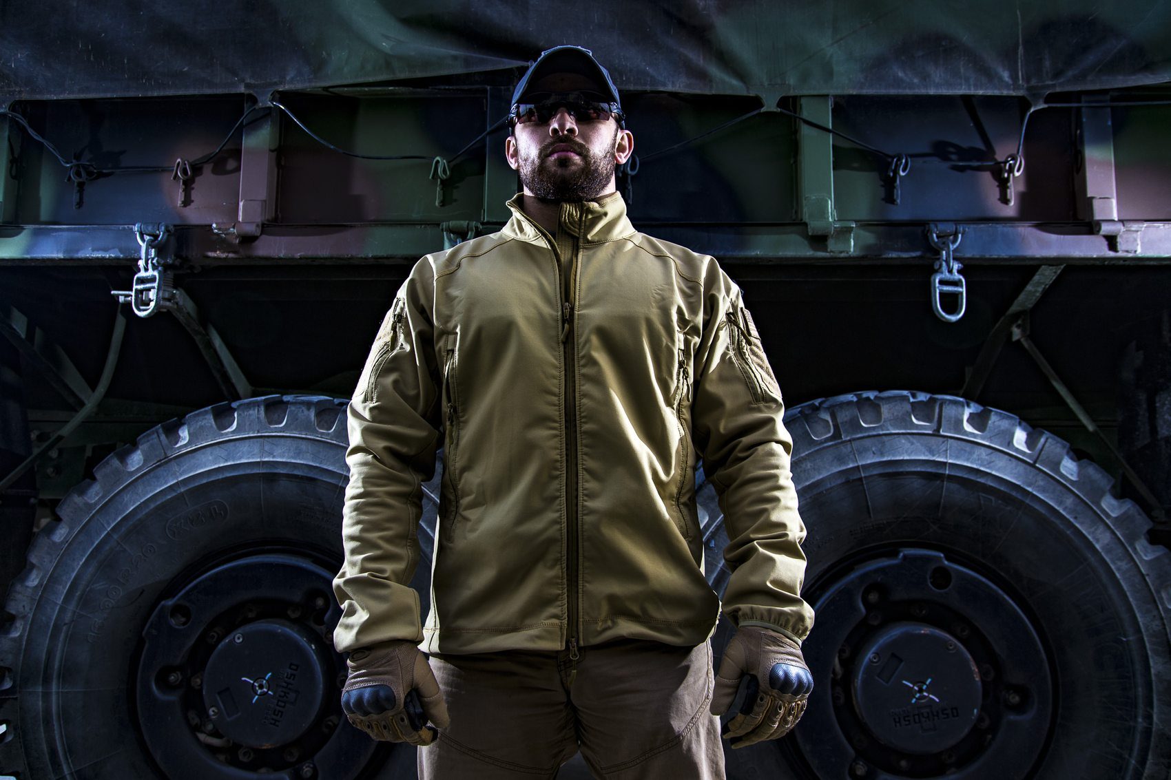 Tactical apparel campaign portrait, built light