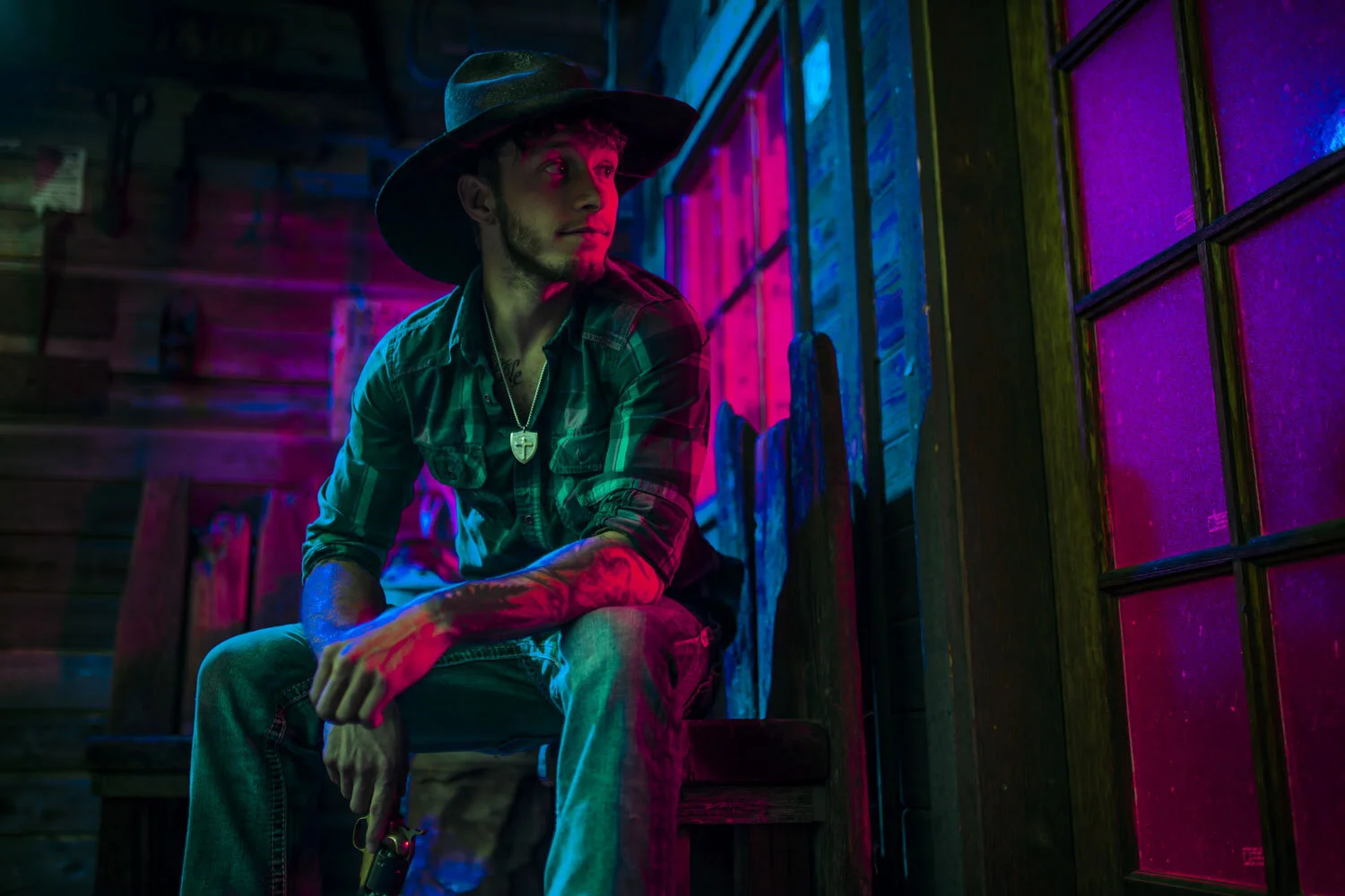 Western portrait with restrained colored light