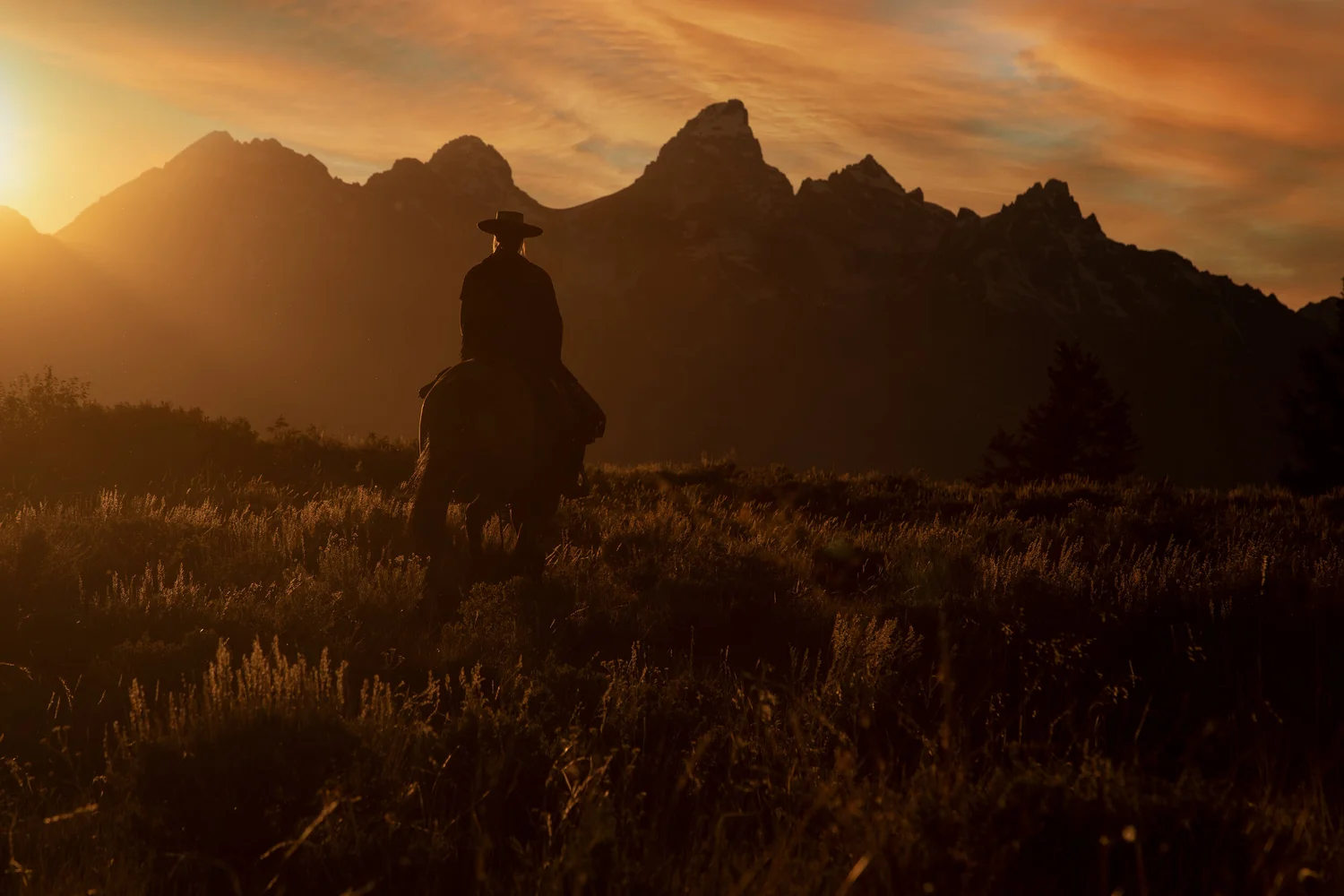 Rider against the Wyoming landscape