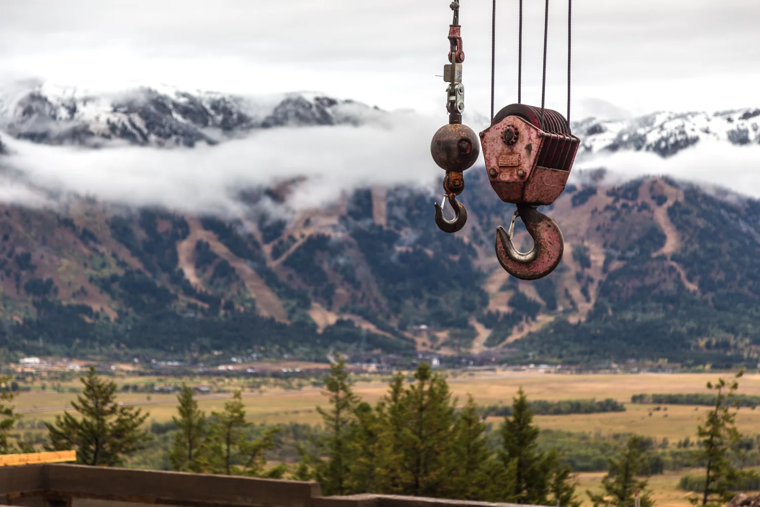 Construction crane in the Wyoming landscape