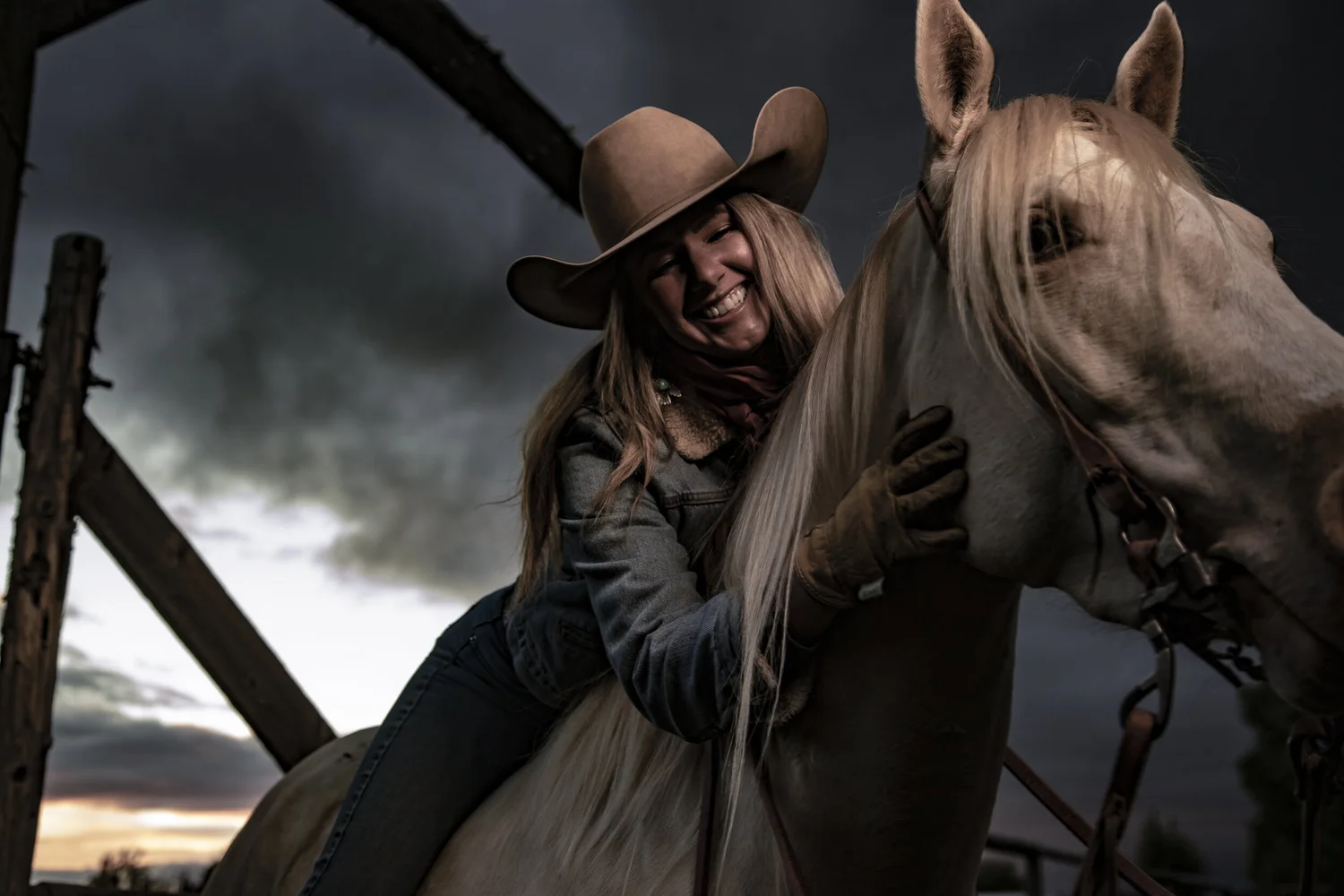 Woman of the West photographed with her horse in Wyoming